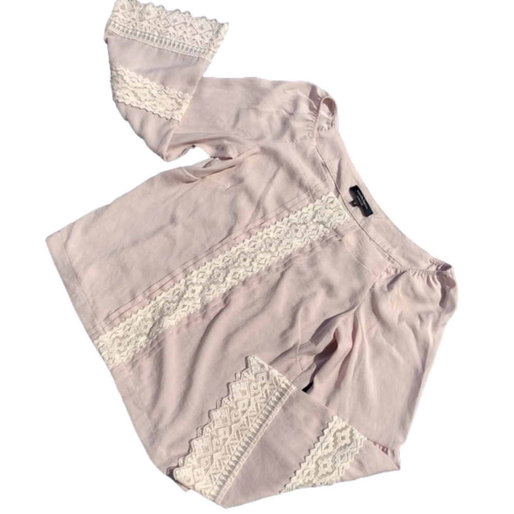 Womens Nanette Lepore LS Pale Pink & Lace Blouse Sz 2